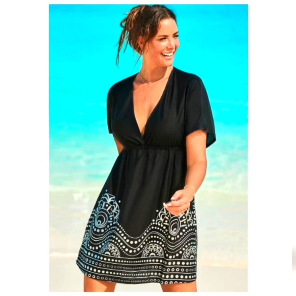Swimsuits For All Kate Swim Cover Up Dress Black V-Neck Size 22/24 PLUS SIZE